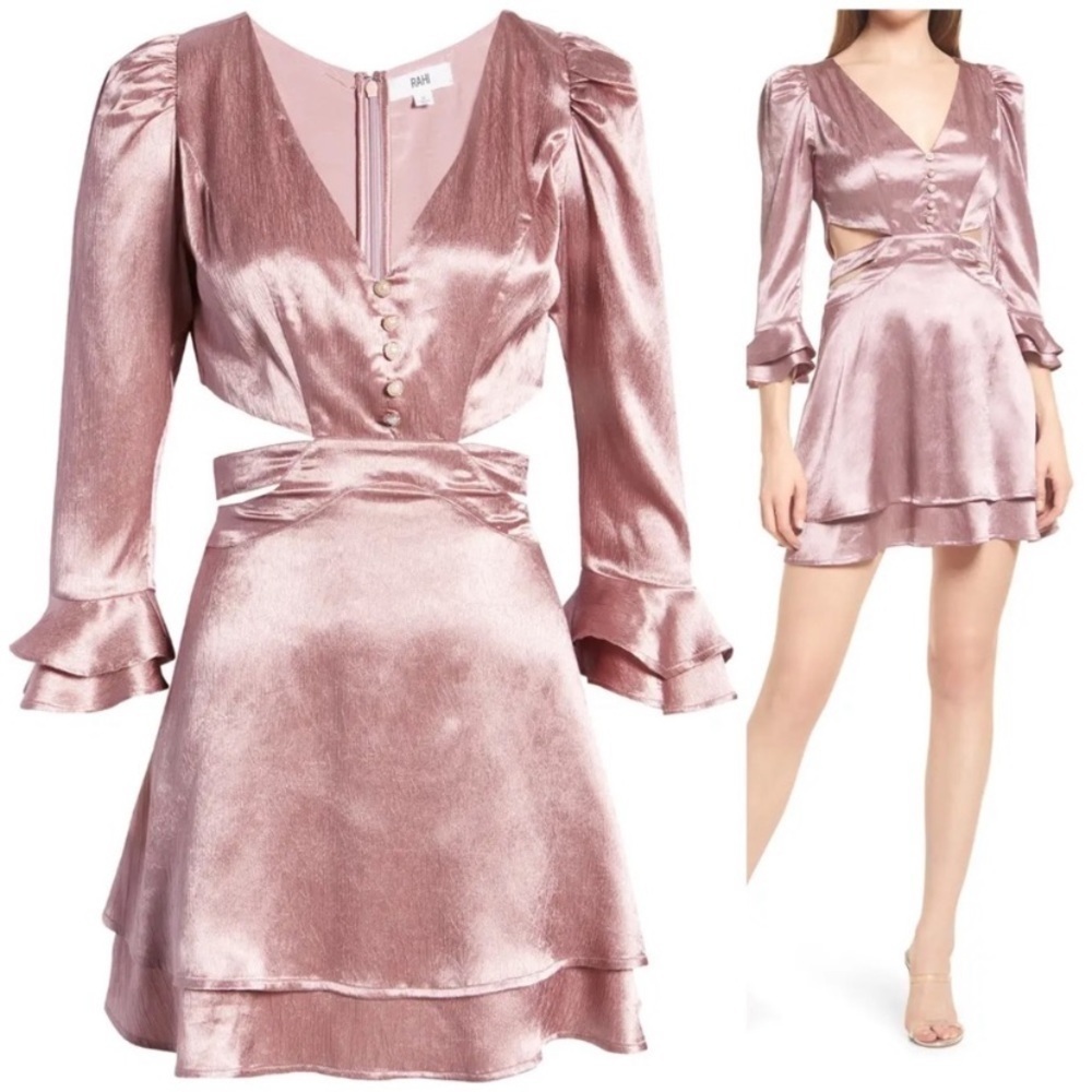 Rahi Satin Cut OutMetallic Pink Luster Mini Dress XS